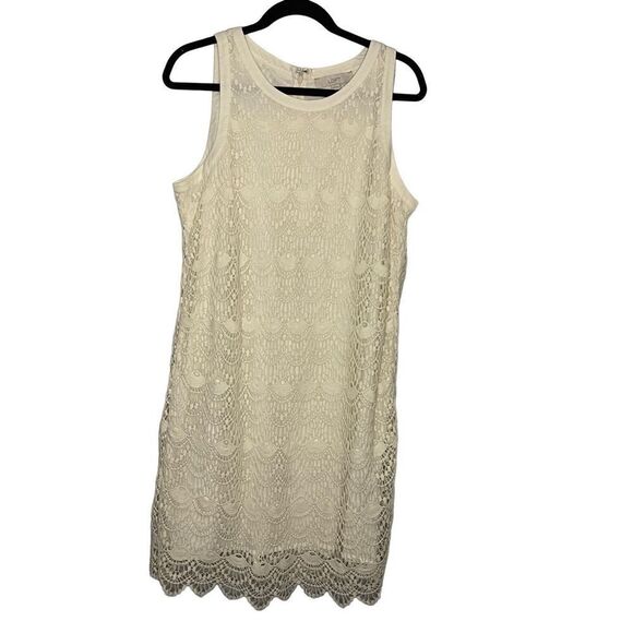 Ann Taylor Dresses & Skirts - NWT Ann Taylor Loft Cream Crochet Lined Sleeveless Shift Dress Women’s Size 14